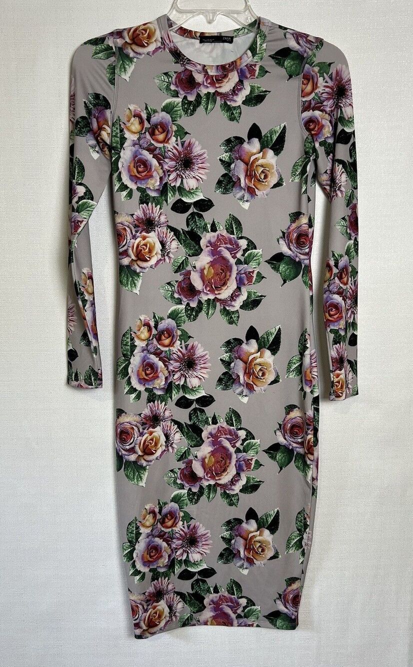 ZARA Women’s Long Floral Long Sleeved Multicolored Dress Size Small